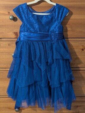 Jona Michelle Girls Royal Blue Formal Party Tulle Lace Dress Size 6